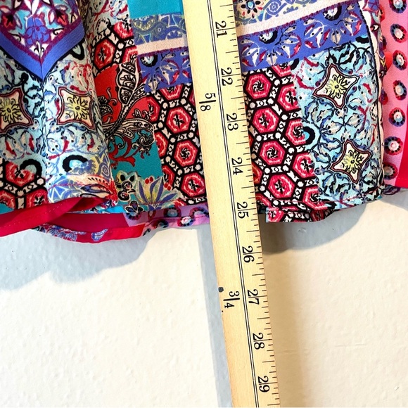 Chicos Patchwork Print Peplum Flutter Sleeve Top Blouse Size 2 Pink Red Floral - Picture 5 of 7